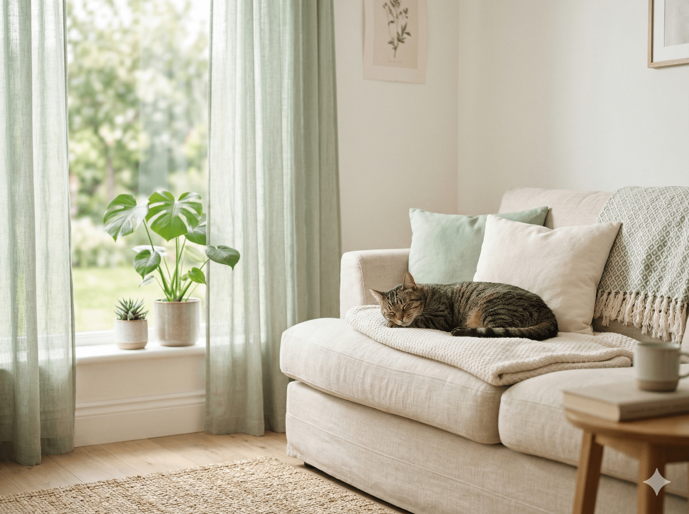 自宅のソファでくつろぐ猫